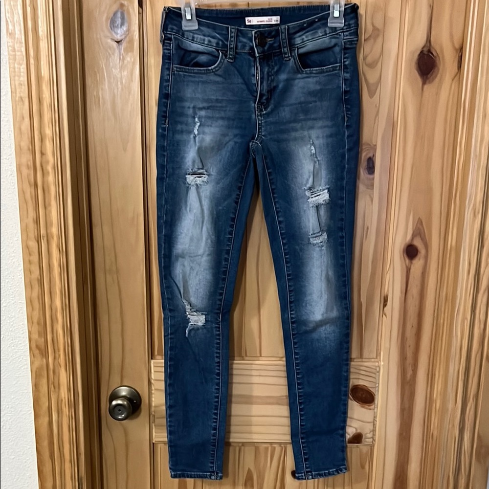 SO Blue Skinny Distressed Jeans